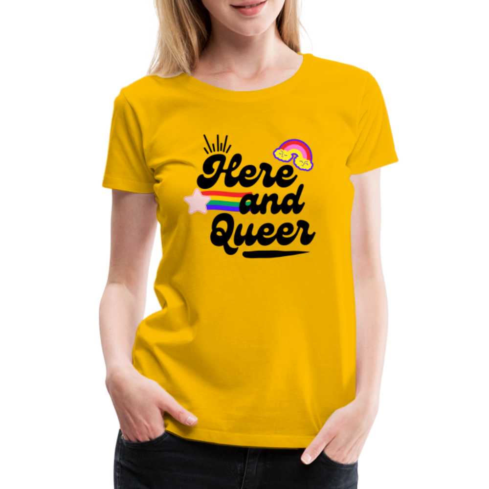 T-shirt Here and Queer - sun yellow