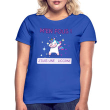 Charger l'image dans la galerie, T-shirt Je m'en fous je suis une licorne - bleu royal