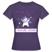 Charger l'image dans la galerie, T-shirt Je m'en fous je suis une licorne - violet foncé