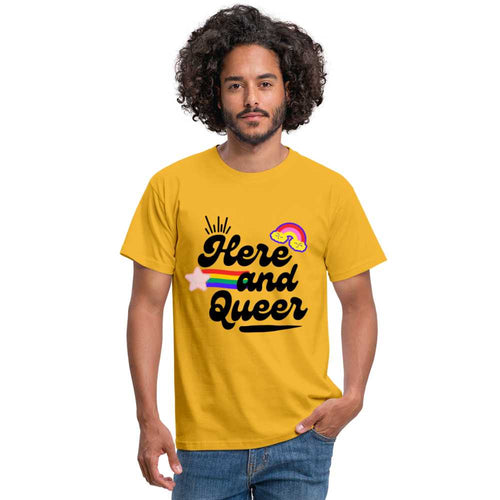 T-shirt Here and Queer - yellow
