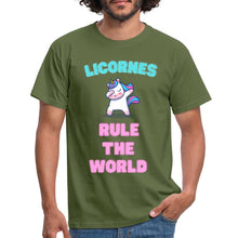 Charger l&#39;image dans la galerie, T-shirt licornes rule the world - military green
