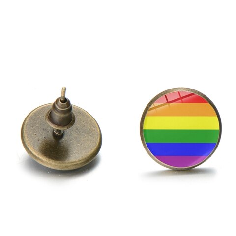 New Arrival LGBT Gay Pride Stud Earring Lesbian Bi Pride Colorful Rainbow Flag Glass Round Earrings Jewelry for Men Women